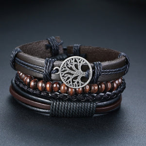 Vnox 4Pcs/ Set Braided Wrap Leather Bracelets for Men Vintage Life