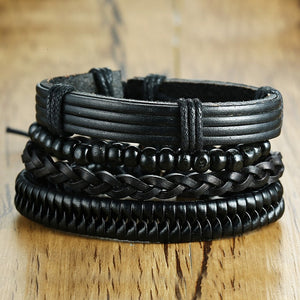 Vnox 4Pcs/ Set Braided Wrap Leather Bracelets for Men Vintage Life