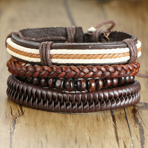 Vnox 4Pcs/ Set Braided Wrap Leather Bracelets for Men Vintage Life