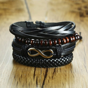 Vnox 4Pcs/ Set Braided Wrap Leather Bracelets for Men Vintage Life