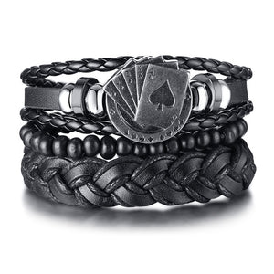 Vnox Mix 3-4Pcs/ Set Braided Wrap Leather Bracelets for Men Women