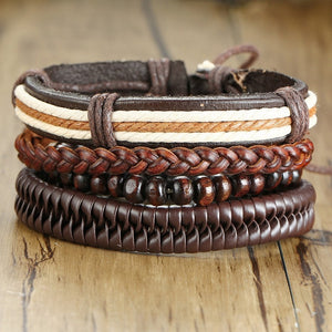 Vnox Mix 3-4Pcs/ Set Braided Wrap Leather Bracelets for Men Women