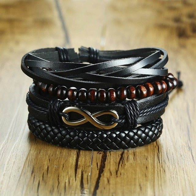 Vnox Mix 3-4Pcs/ Set Braided Wrap Leather Bracelets for Men Women