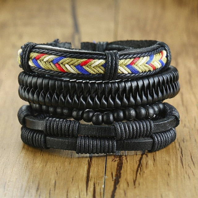 Vnox Mix 3-4Pcs/ Set Braided Wrap Leather Bracelets for Men Women