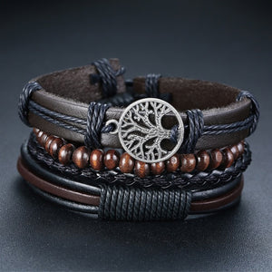 Vnox 4Pcs/ Set Braided Wrap Leather Bracelets for Men Vintage Life